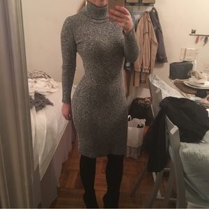 Sweater Dress. Knit, turtle neck, midi. Size Small. Grey & White